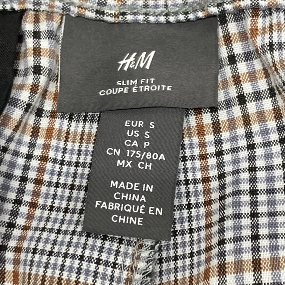 H&M plaid pants elastic waist cuffed hem office business casual - Picture 4 of 7